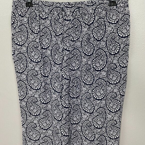 Talbots Floral Paisley Pants Womens Plus X Navy Blue Pull On Lightweight - Picture 2 of 9